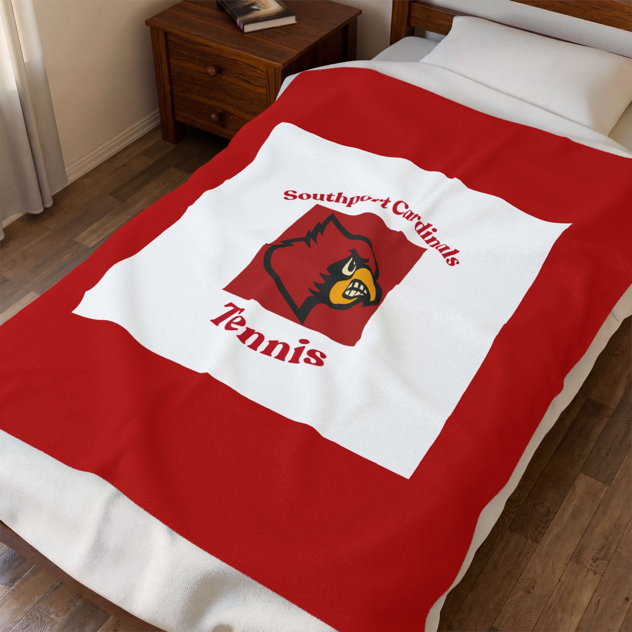 Cardinals Tennis Velveteen Plush Blanket — Southport Team Logo Throw